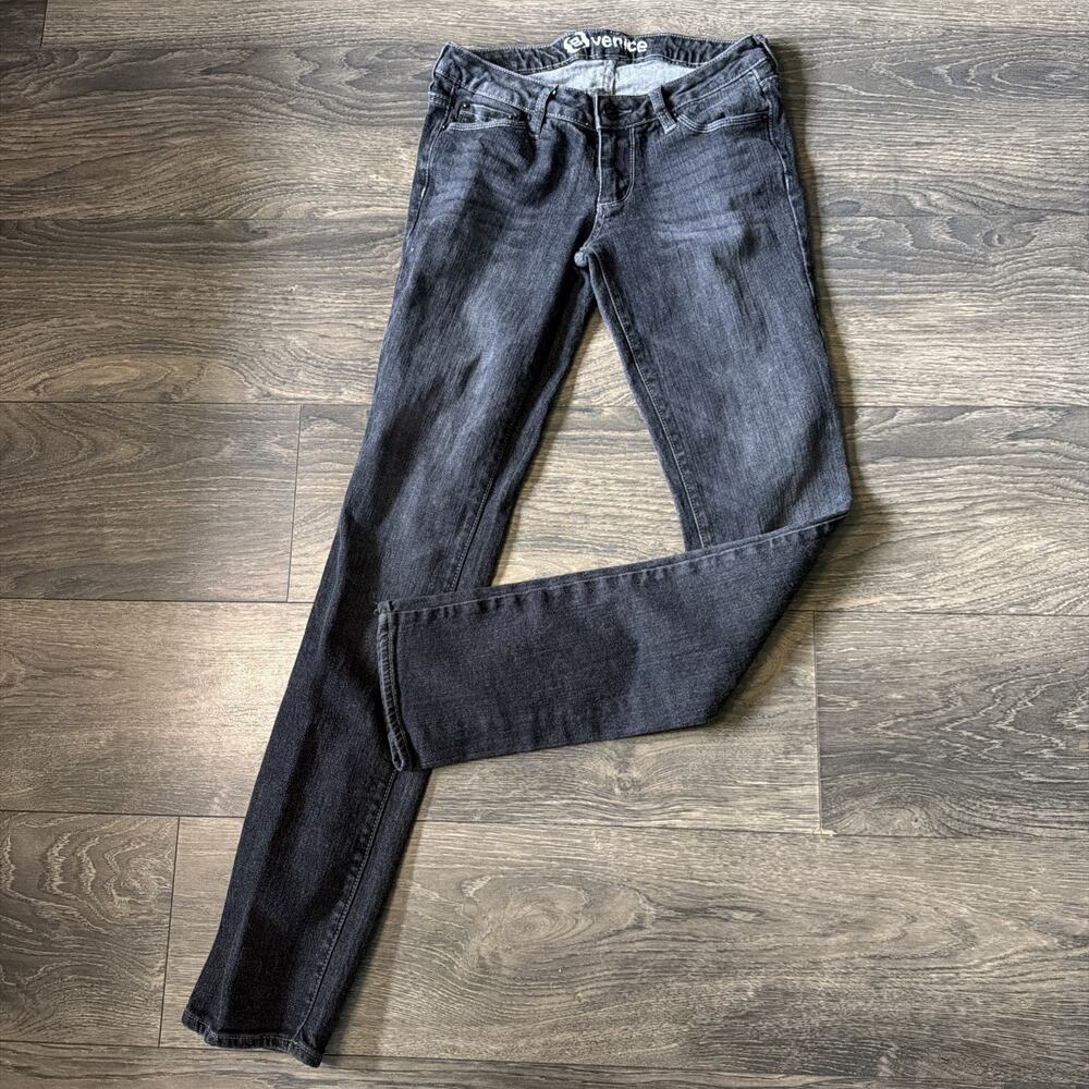 Y2K 2000s B Venice Sz 5 Long Skinny Jeans Black Low Rise Emo Grunge Faded Denim